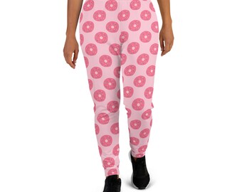 Donuts Printed Joggers, Foodie Jogger Sweatpants, Junk Food Joggers for Women, Snack Food Yoga Pant Leggings, Pink Lover Valentine Gifts