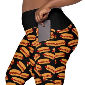 Hot Dog Junk Food Leggings for Women, Stylish Workout Leggings, High Waist Yoga Pants, Soft Stretchy Gym Leggings, Foodie Gift, Plus Size