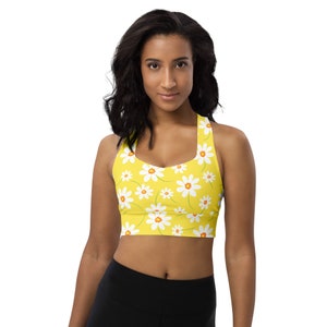 Daisy Flowers Sports Bra, Floral Printed Sports Bra, Women Sports Bra, Athletic Bra, Gym Workout Bra, Yoga Fitness Bra, Daisies Sportswear