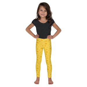 Cheese Printed Leggings, Colorful Kids Leggings, Toddler Leggings, Cute Foodie Tights, Unique Food Printed Leggings, Funny Children Leggings