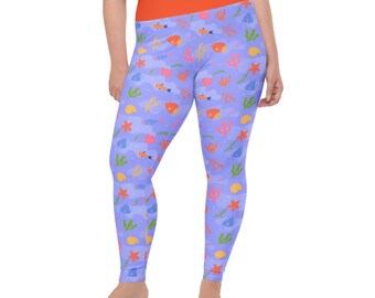Nautical Under the Sea Printed Women Leggings, Under the Sea Marine Life AOP Gym Workout Plus Size Leggings, Loungewear Pants, Beach Gift