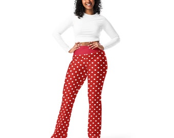 Polka Dotted Flare Leggings For Women, Gifts for Her, High-Waist Plus Size Butt-Lifting Leggings, Soft Stretch Comfy Yoga Workout Leggings