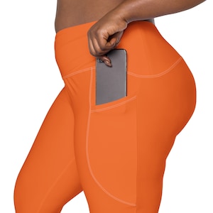 Solid Orange Leggings for Women, Stylish Workout Leggings, High Waist Plus Size Yoga Pants, Soft Stretchy Gym Plain Orange Leggings, Gifts