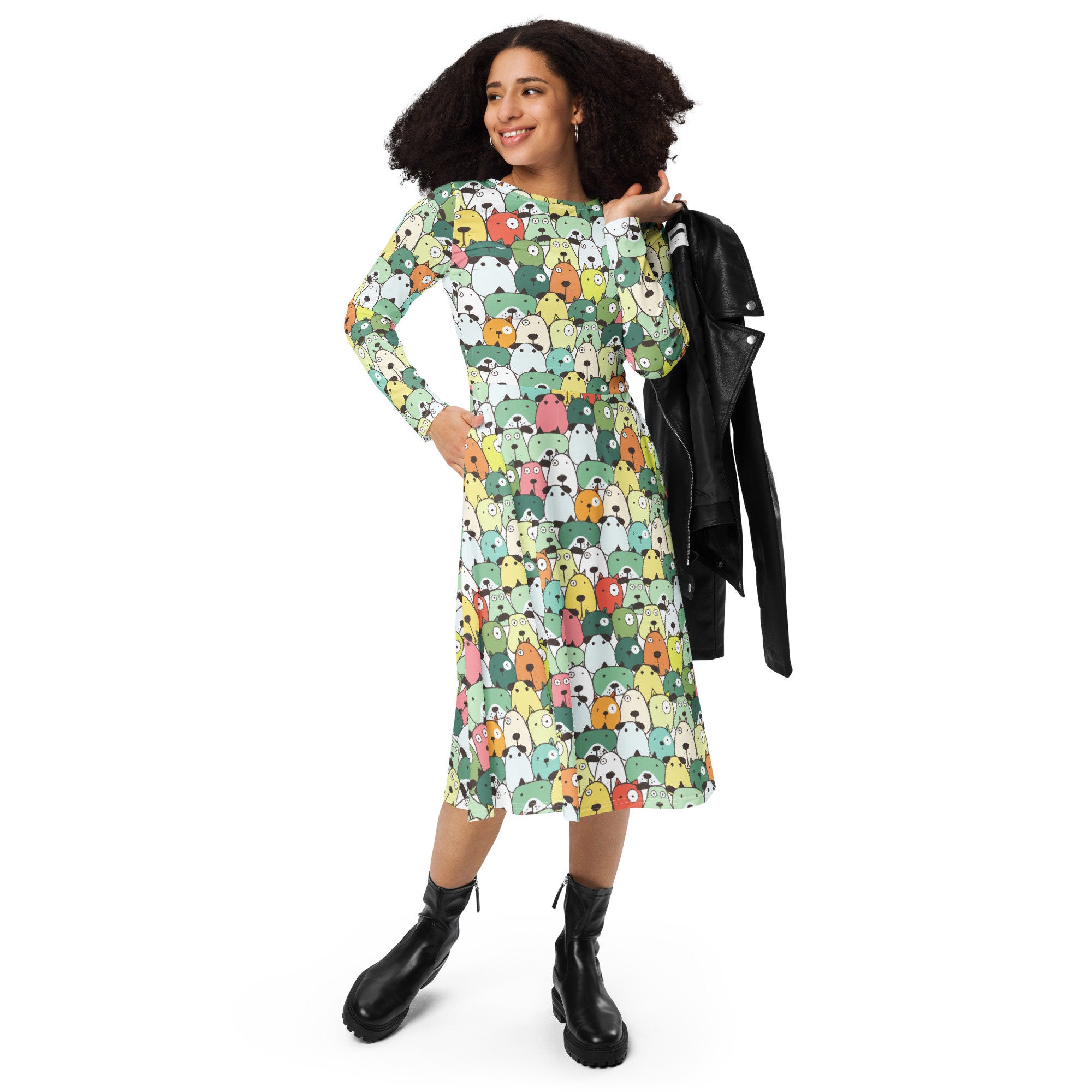 Dogs Printed Midi Dress Dog Mom Dress Dog Lover Dress Gift Dog