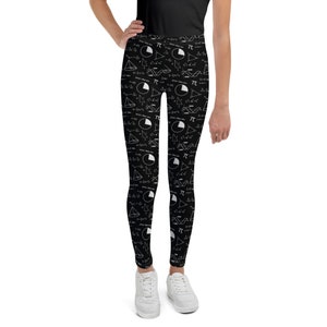 Math Equations Geometry Youth Leggings, Girls Workout Leggings, Math Nerd Printed Leggings, Patterned Leggings, Casual Leggings, Youth Gifts