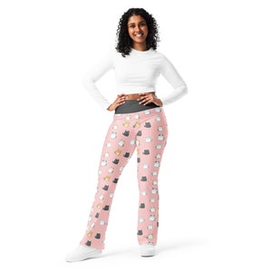 Kitty Cats Printed Flared Legging Pants for Women, Crazy Cat Lady Pants, Cat Owner Cat Mom Cat Lover Gift for Her, High Waist Kitten Legging