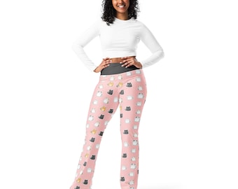 Kitty Cats Printed Flared Legging Pants for Women, Crazy Cat Lady Pants, Cat Owner Cat Mom Cat Lover Gift for Her, High Waist Kitten Legging
