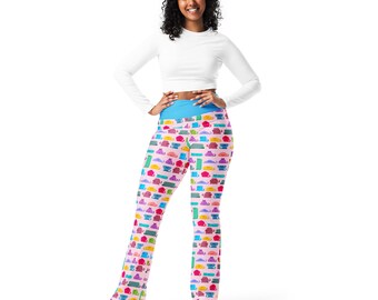 Kitty Cats Printed Flared Legging Pants for Women, Crazy Cat Lady Pants, Cat Owner Cat Mom Cat Lover Gift for Her, High Waist Kitten Legging