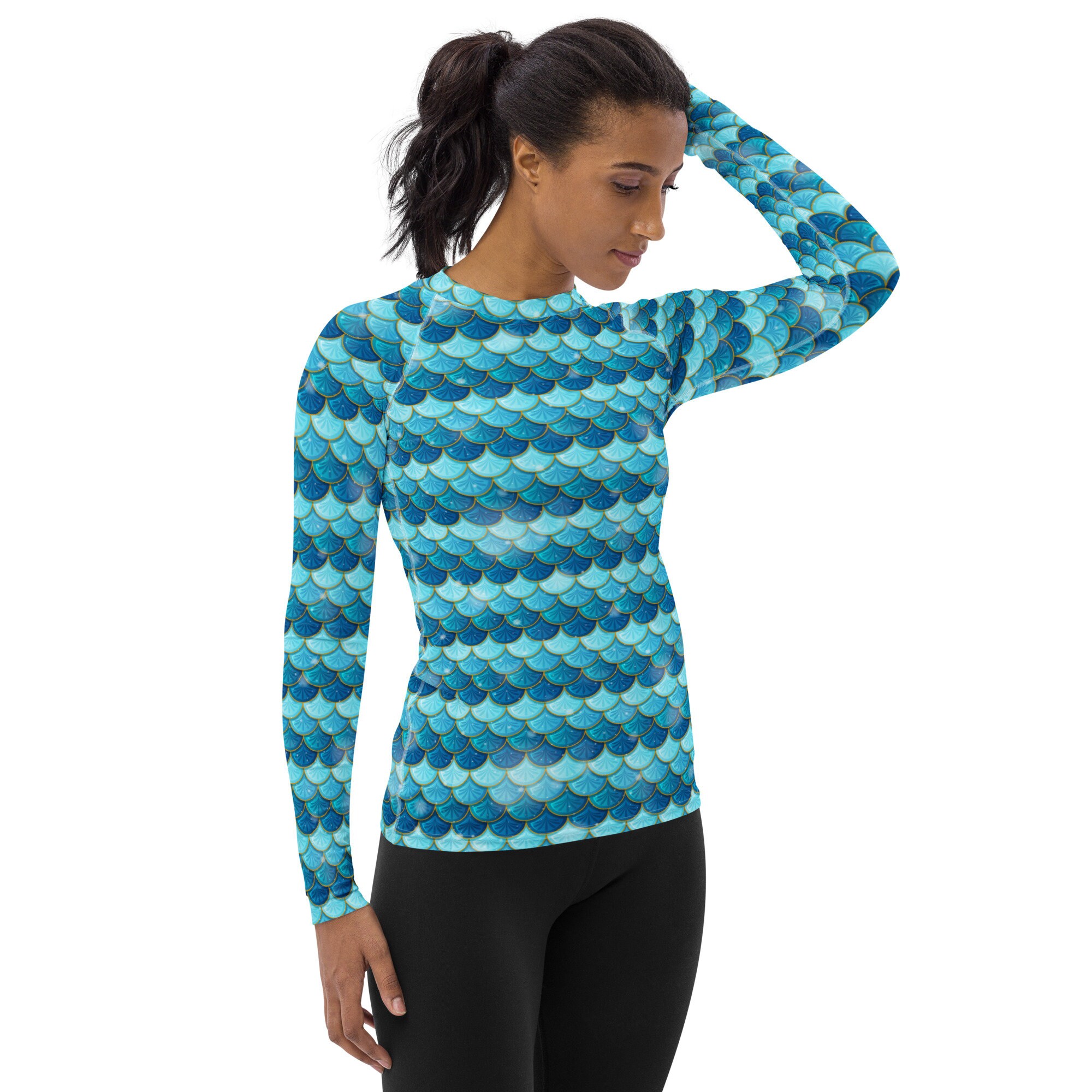 Fish Pattern Rash Guard Fish Scales Printed Rash Guard, Mermaid Rash Guard, Long Sleeve Yoga ...