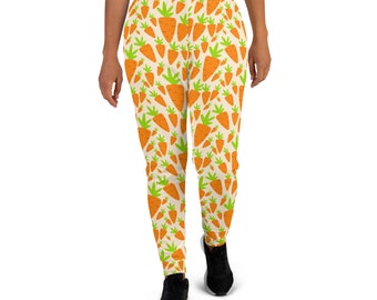 Carrots Veggie Printed Joggers, Foodie Jogger Sweatpants, Health Food Joggers for Women, Snack Food Yoga Pant Leggings, Vegan Easter Gifts