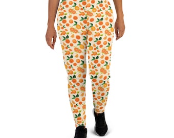 Citrus Oranges Fruit Printed Joggers, Foodie Jogger Sweatpants, Healthy Snack Food Joggers for Women, Yoga Pant Leggings, Foodie Vegan Gift