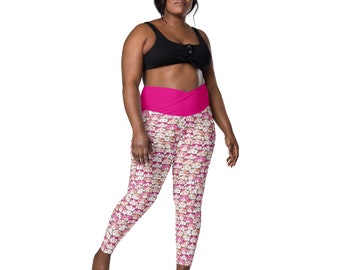 Cat Leggings Women, Kitty Kitten Leggings, Plus Size Crossover Leggings with Pocket, Crazy Cat Lady Cat Lover Gift, Cat Tights, Yoga Workout