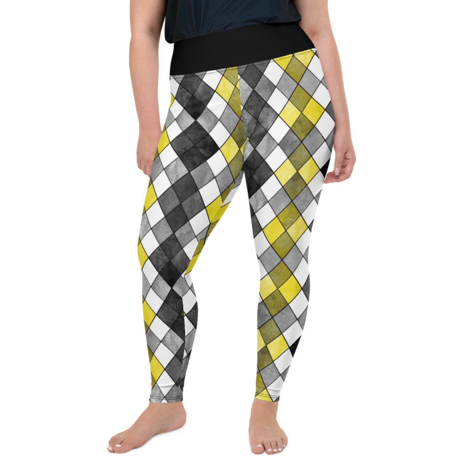 PLUS SIZE Black Yellow And White Argyle Leggings plus size Etsy