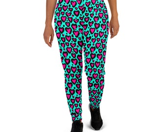 Cheetah Heart Printed Joggers, Valentines Day Sweatpants, Love Theme Joggers for Women, Leopard Pattern Yoga Pants Leggings, Valentines Gift