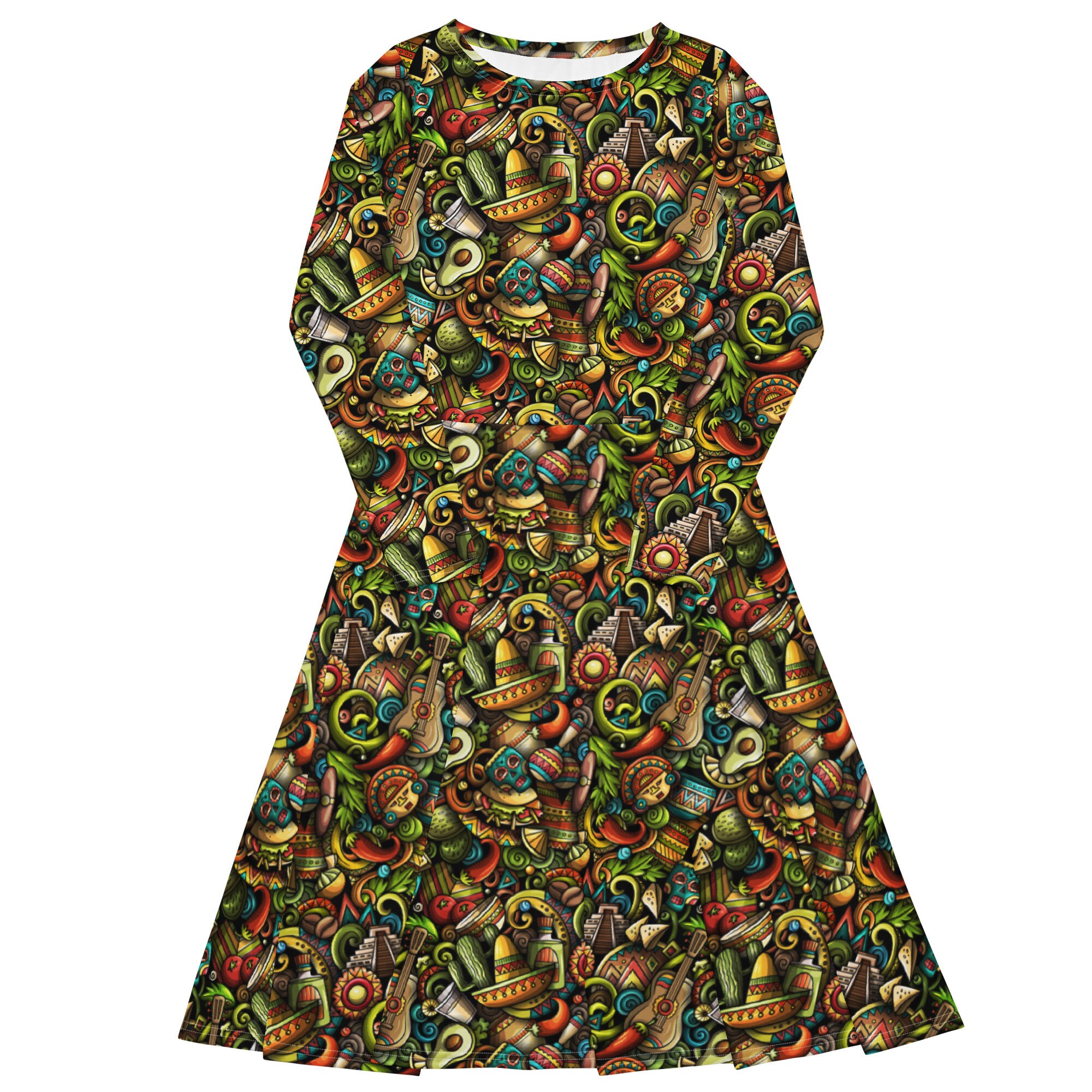 Cinco De Mayo Mexican Floral Print V-Neck Short Sleeve Vintage Midi Dress