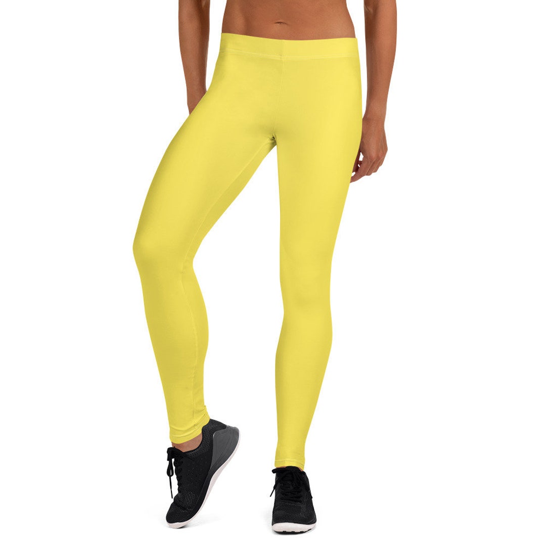 Bright Yellow Leggings, Plain Solid Yellow Tights, Women Leggings, Soft