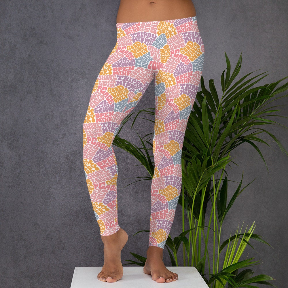 Trippy Hippie Good Vibes Printed Women Leggings, Peace Love Patterned Soft  Stretch Leggings, Fitness Yoga Leggings, Good Vibes Hippie Gifts -   Canada