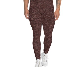 Coffee Beans Printed Leggings for Men, Men's Activewear, Plus Size Yoga Workout Leggings, Streetwear Leggings, Coffee Lover Gift for Him