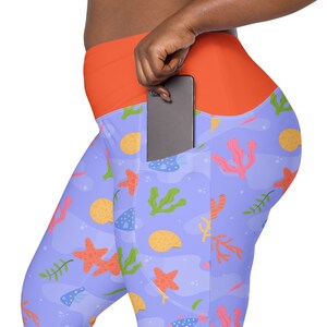 Nautical Ocean Leggings for Women, Stylish Workout Leggings, High Waist Plus Size Yoga Pants, Soft Stretchy Patterned Gym Leggings, Gift