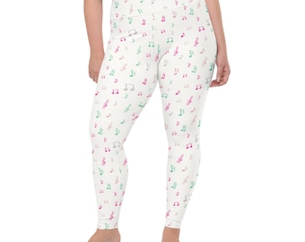 Music Notes Printed Women Leggings, Musician Leggings, Yoga Workout Pants Leggings, Fitness Running Oversized Leggings, Music Lovers Gift