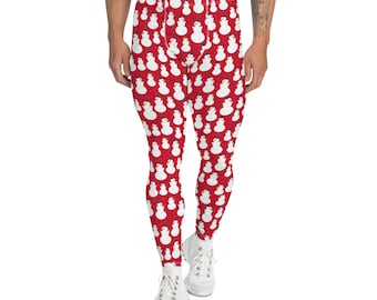 Christmas Snowman Leggings for Men, All Over Print Xmas Holiday Festival Leggings, Gym Workout Fitness Leggings, Christmas Xmas Gift for Him