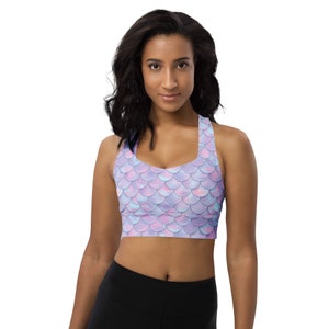 Mermaid Scales Sports Bra, Ocean Nautical Sport Bra, Yoga Fitness Bra, Workout Bra, Sea Animal, All Over Print Women Activewear Mermaid Gift