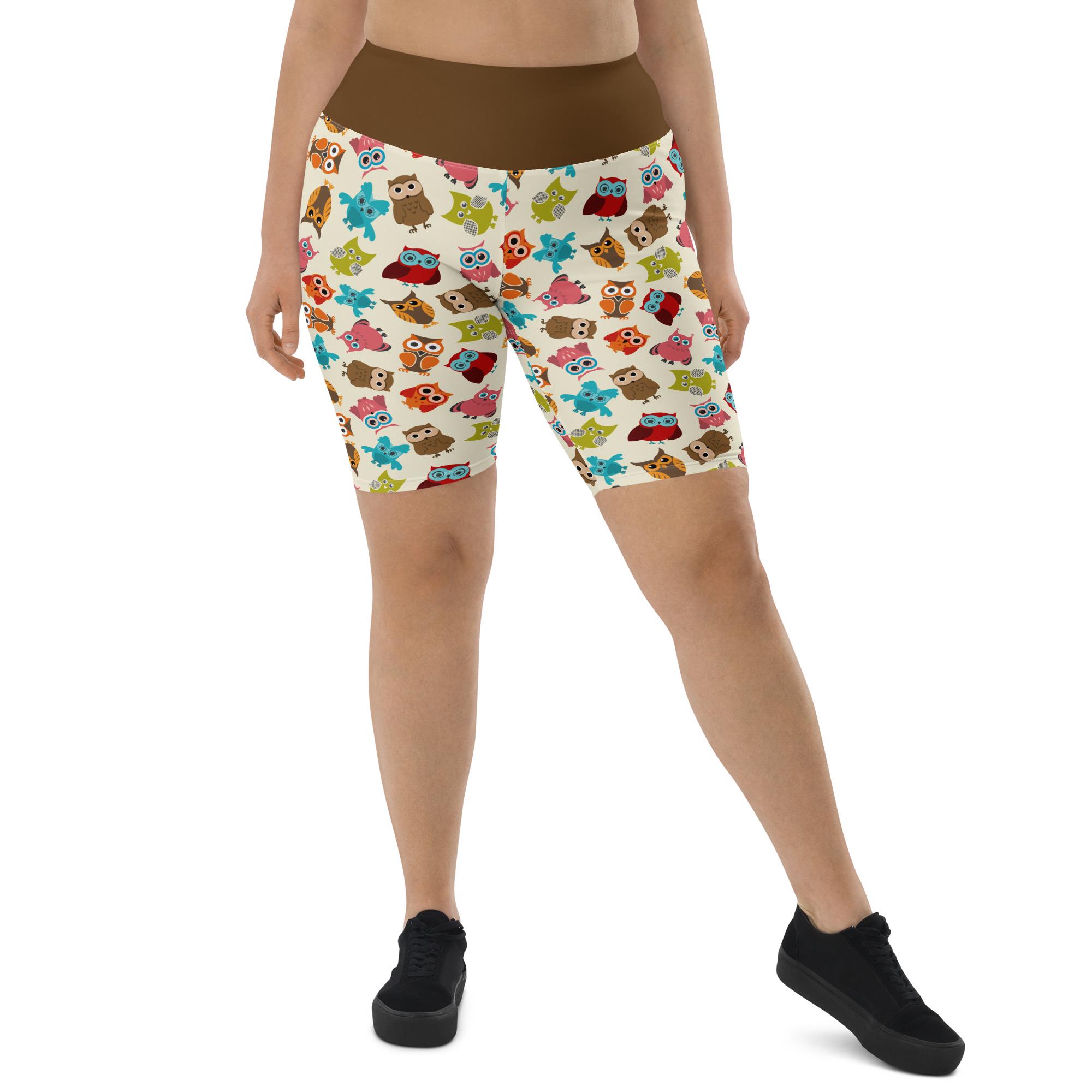 Owls Bird Printed Biker Shorts, Owls Lovers Gift For Her, Casual Gym Workout Shorts, Comfy Running S