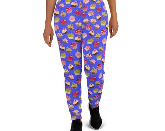 Cupcakes Printed Joggers, Foodie Jogger Sweatpants, Junk Food Joggers for Women, Snack Food Yoga Pant Leggings, Sweets Lover Valentine Gifts