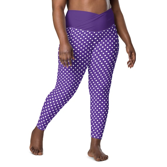 Purple Polka Dot Leggings, Womens Leggings, Plus Size Leggings, Printed  Leggings, High-waisted Crossover Leggings With Pockets, 2XS-6XL 