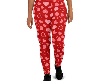 Colorful Hearts Printed Joggers, Valentines Day Sweatpants, Love Theme Joggers for Women, Patterned Yoga Pants Leggings, Valentines Gift