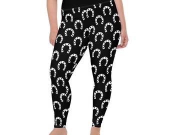 Horse Shoes Printed Women Leggings, Equestrian Gift, All Over Print, Gym Workout Fitness Plus Size Leggings, Yoga Pants, Womens Activewear