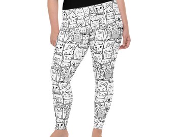 Kitty Cats Printed Women Leggings, Cat Lover Gifts, Cat Mom Gift, Kitten AOP Streetwear Leggings, Yoga Pant, Gym Workout Leggings, Plus Size