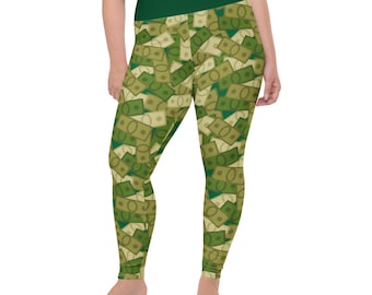 Money Benjamins Camo Leggings, All Over Print Women Leggings, Currency Printed Leggings, Yoga Workout Fitness Leggings, Rave Wear, Plus Size