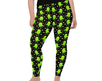 T-Rex Dinosaur Monsters Printed Women Leggings, Plus Size Sports Activewear Leggings, Premium Yoga Workout Gym Exercise Leggings, Gift