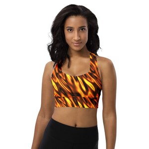 Burning Fire Pattern Sports Bra, Fire Print Sports Bra, Sexy Sports Bra, Fitness Bra, Workout Bra, Women Training Bra, Fire Flame Lover Gift