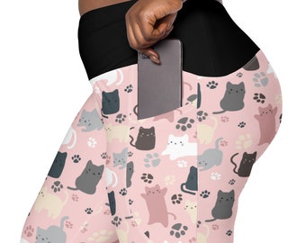Cats Kitty Leggings Women, Kitty Leggings, Plus Size Leggings, Crazy Cat Lady, Cat Lover Cat Mom Gift, Cat tights,Yoga Workout Pant Leggings