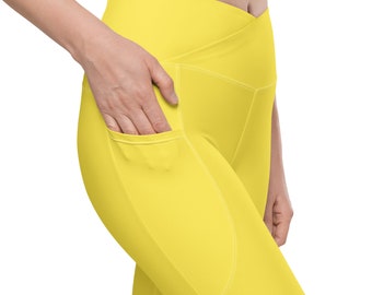 Solid Yellow Leggings for Women, Plain Yellow Leggings,high