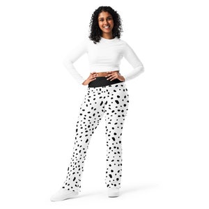 Dalmatian Spots Printed Flared Legging Pants for Women, All Over Print Dog Mom Leggings, Colorful High-Waist Plus Size Soft Comfy Yoga Pants