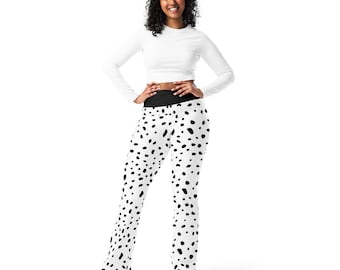 Dalmatian Spots Printed Flared Legging Pants for Women, All Over Print Dog Mom Leggings, Colorful High-Waist Plus Size Soft Comfy Yoga Pants