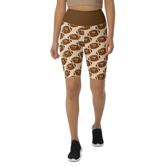 Footballs Printed Biker Shorts, High Waist Gym Workout Shorts