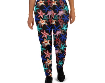 Starfish Ocean Floor Printed Joggers, Nautical Joggers Sweatpants, Under the Sea Joggers for Women, Yoga Pants Leggings, Diver Surfer Gifts