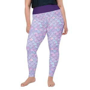 Mermaid Scales Printed Women Leggings, Under the Sea Marine Life AOP Gym Workout Plus Size Leggings, Loungewear Pants, Mermaid Lover Gift