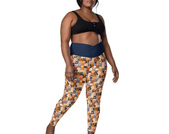Cat Leggings Women, Kitty Kitten Leggings, Plus Size Crossover Leggings with Pocket, Crazy Cat Lady Cat Lover Gift, Cat Tights, Yoga Workout