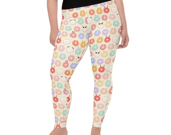 Donuts Food Printed Women Leggings, Plus Size Sports Activewear Leggings, Premium Yoga Workout Gym Exercise Leggings, Panda Bear Lover Gift