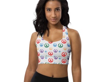 Peace Signs Sports Bra, Boho Athletic Fitness Bra, Comfortable Active Yoga Gym Bra, Workout Wear, All over Print, Loungewear, Fitness Gifts