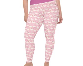 Pastel Swans Printed Women Leggings, Swan Lover Gift, All Over Print, Gym Workout Fitness Plus Size Leggings, Yoga Pants, Womens Activewear