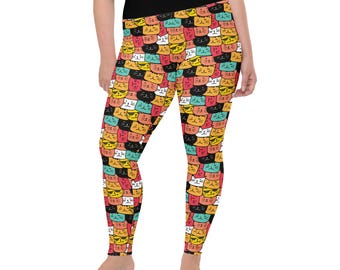 Kitty Cats Printed Women Leggings, Cat Lover Gifts, Cat Mom Gift, Kitten AOP Streetwear Leggings, Yoga Pant, Gym Workout Leggings, Plus Size