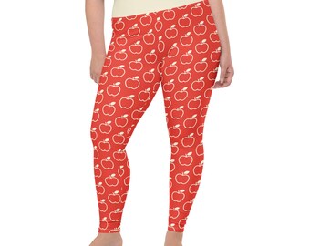 Apples Fruit Printed Women Leggings, Workout Fitness Leggings, Yoga Exercise Oversized Leggings, All Over Print, Foodie Gifts, Plus Size