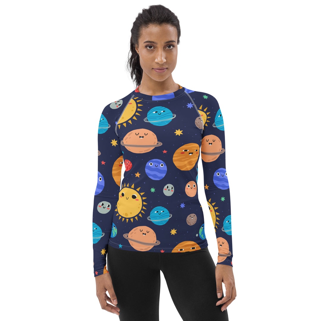 Universe Planets Rash Guard, Outer Space Galaxy Yoga Workout Fitness ...