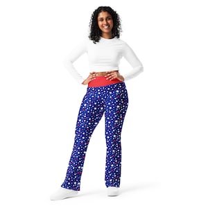 USA Flag Patriotic Printed Flared Legging Pants For Women, 4th of July Gift for Her, High-Waist Plus Size Leggings, Butt-Lifting Leggings
